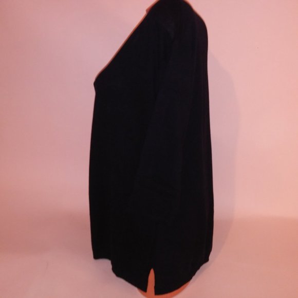 Talbots Sweater Large V Neck Navy Blue Solid 3/4 Sleeve 100% Cotton Pullover Bus - Picture 6 of 11